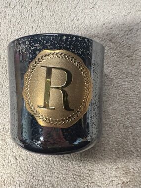 Monogrammed Gold 'R' Accent Candle Holder - Black and Gold